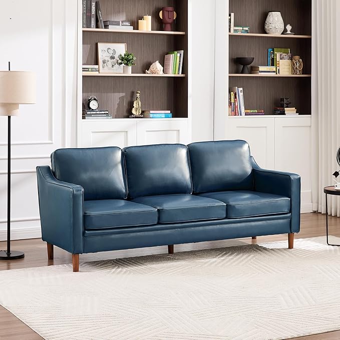 Kingfun Living Room Furniture Sets, 3 Seater Couch and Loveseat, Mid Century Modern Sofa Set, Chenille Couch with Solid Wood Frame for Living Room & Bedroom, Blue