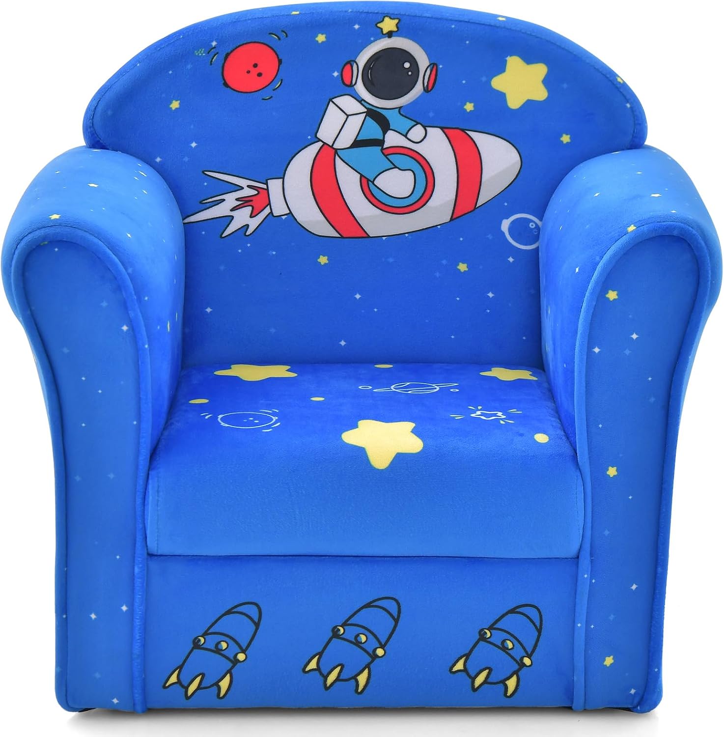 INFANS Kids Sofa, Toddler Armchair Chair with Sturdy Wood Construction Cartoon Pattern, Upholstered Children Armrest Couch for Nursery Kindergarten Playroom Preschool, Gift for Boys Girls