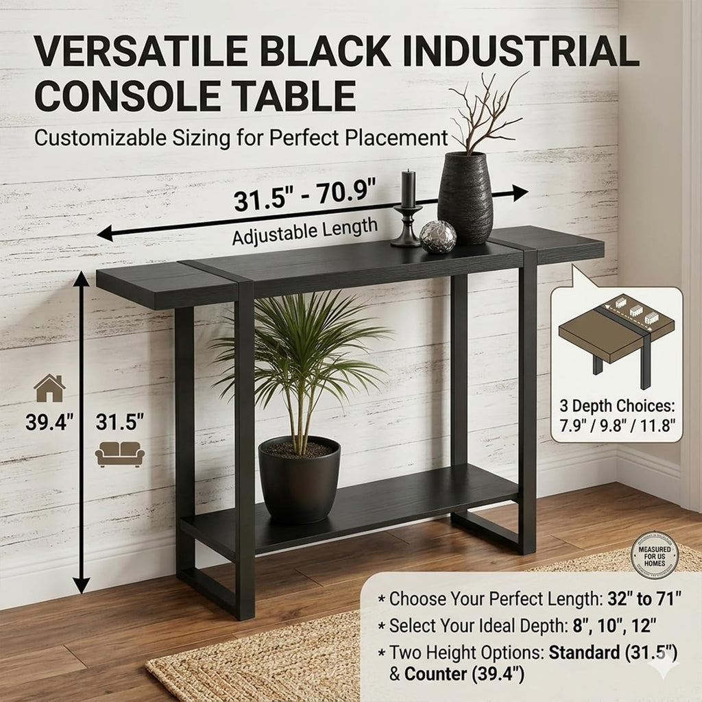 Solid Wood Console Table with 2-Tier Shelf, Narrow Sofa Table Behind Couch, Heavy Duty Entryway Table for Small Spaces, Industrial Farmhouse Hallway Table, W Walnut Color 31.5"L×7.9"W×39.4"H