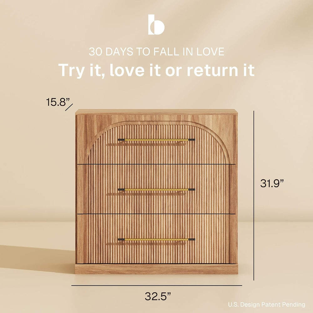BELLEZE Jagger 32.5" Storage Cabinet with Fluted Drawer - Camel