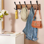 Coat Rack Wall Mount Wooden Hat Rack for Wall Hooks Pine Real Wood Plank 16.9" Brown Coat Hanger with 5 Triple Hooks for Hanging Coat Hat Jacket