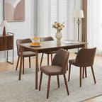 Dining Chair Set of 4, Leather Upholstered Dining Chair with Wood Legs, Wing Backrest, Wooden Kitchen Chair, Kitchen Chairs with Thick Cushions for Dining Room, Living Room, Taupe