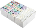Sock Underwear Drawer Organizer 3-Pack Raw White - Foldable Small Storage Bins for Bras & Baby Clothes, 11" Fabric Dividers for Closet