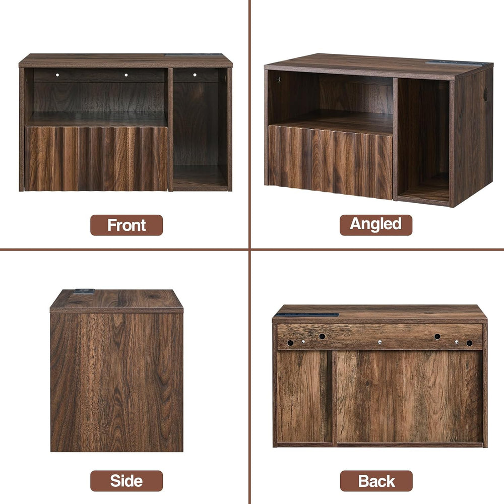 BuildHom Floating Nightstand Set of 2 with Charging Station, Walnut | Wall Mo...