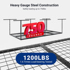 FLEXIMOUNTS 4x8 Overhead Garage Storage Rack w/Hooks Adjustable Ceiling Storage Rack, 96" Length x 48" Width x 40" Height, 22''-40" Ceiling Dropdown, Black, Classic Series