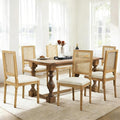 Dining Chairs Set of 6 for Dining Room & Kitchen, French Country Rattan Cane Back Chairs with Linen Upholstered Seat and S-Spring Support, Beige