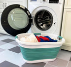 SAMMART 40L (10.5 gallon) Collapsible Plastic Laundry Basket - Foldable Storage Container- Portable Washing Tub - Space Saving Hamper (1, White/Celadon Green)