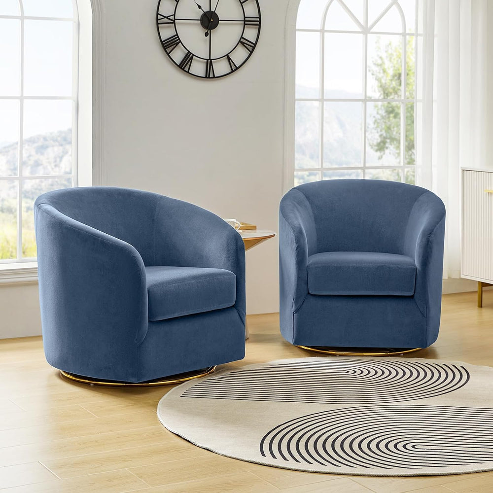 HULALA HOME Swivel Accent Chair with Gold Metal Base, Set of 2 Contemporary V...