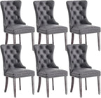 Leather Dining Chair Set of 6, Dining Room Chairs with Nailhead Ring Pull Trim, Upholstered Dining Chairs with Solid Wood Legs for Kitchen Dining Room (Grey)