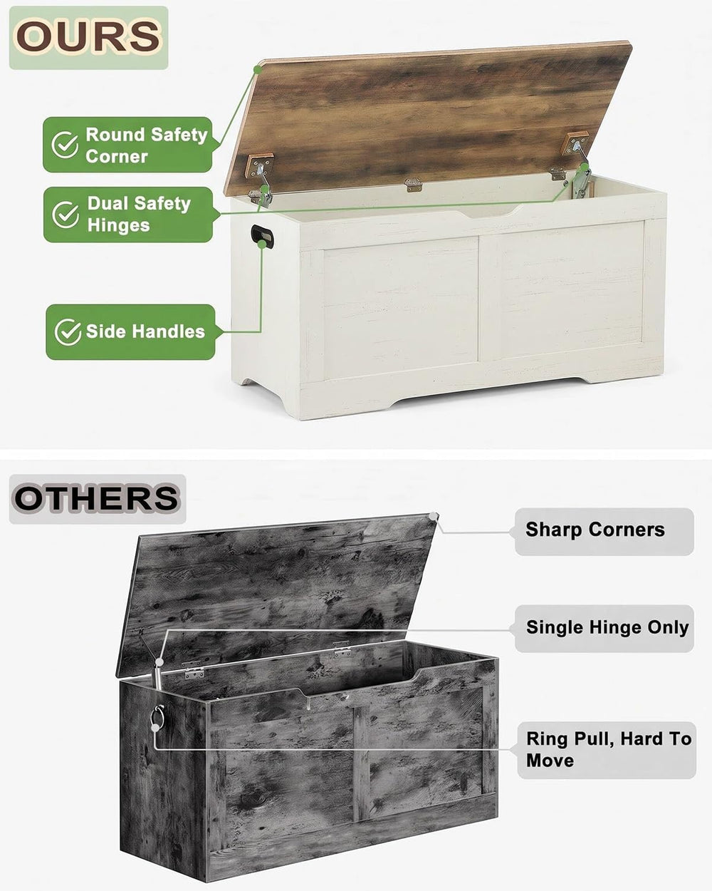 Timberer 39.4" Storage Chest, Storage Trunk with 2 Safety Hinges, Wooden...
