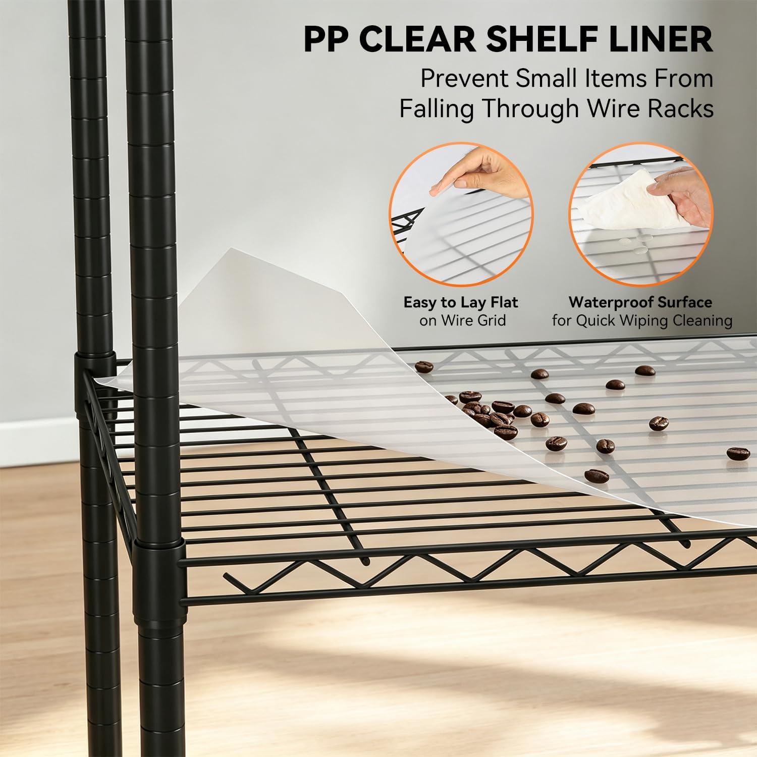 BestOffice | 6-Tier Wire Storage Shelves with PP Shim | 18x45x82 | Black | Wheels | Adjustable Racks | Heavy-Duty Metal Shelf, Holds Upto 2100 lbs | No-Tool Assembly | Ideal for Home & Garage Shelving