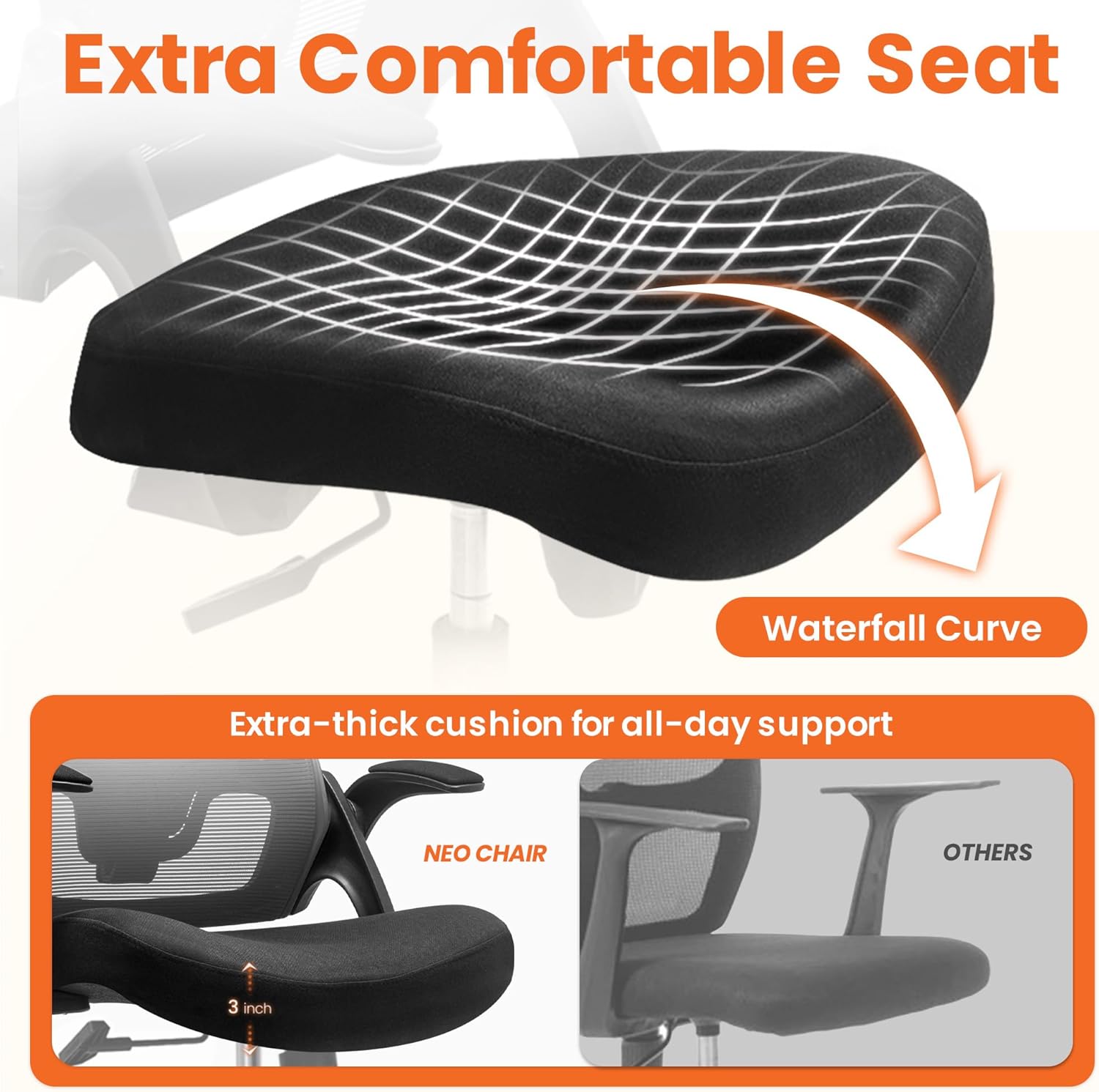 NEO CHAIR Office Desk Chair Gaming Computer High Back Support Mesh Comfy Seat with Adjustable Ergonomic Headrest Lumbar Rolling Flip-up Armrests and Wheels (Black)