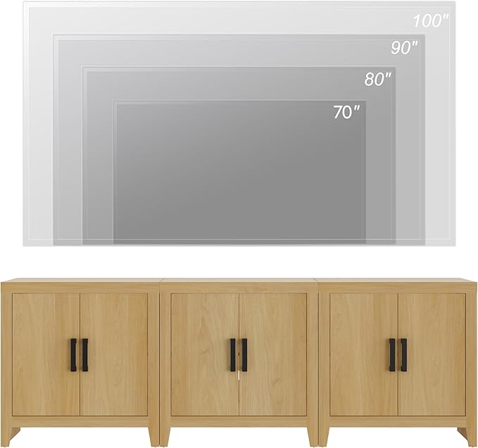 WAMPAT Farmhouse TV Stand for TVs up to 85 Inch, Rustic Wood Entertainment Center & Media Console with 6 Storage Doors, Accent Cabinet for Living Room, Hallway, Rustic Oak