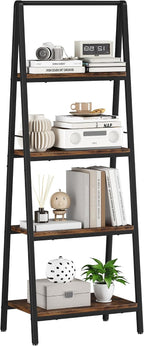 Homeiju Ladder Shelf, 4-Tier Leaning Ladder Bookshelf, Rustic and Wood Ladder Shelf Bookcase, Industrial Ladder Shelf Storage Rack for Home Office, Bedroom, Bathroom or Kitchen