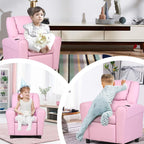 Costzon Kids Recliner Chair with Cup Holder, Toddler Room Furniture Children Armrest Sofa w/Headrest & Footrest for Girls Boys Baby Bedroom, PU Leather Couch (Pink)