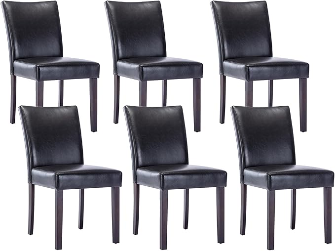 Watson & Whitely Dining Chairs Set of 6, Faux Leather Upholstered Armless Dining Room Chairs with Solid Wood Legs & Back Side Chair for Kitchen, Living Room, Restaurant, Black