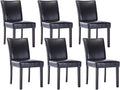 Watson & Whitely Dining Chairs Set of 6, Faux Leather Upholstered Armless Dining Room Chairs with Solid Wood Legs & Back Side Chair for Kitchen, Living Room, Restaurant, Black