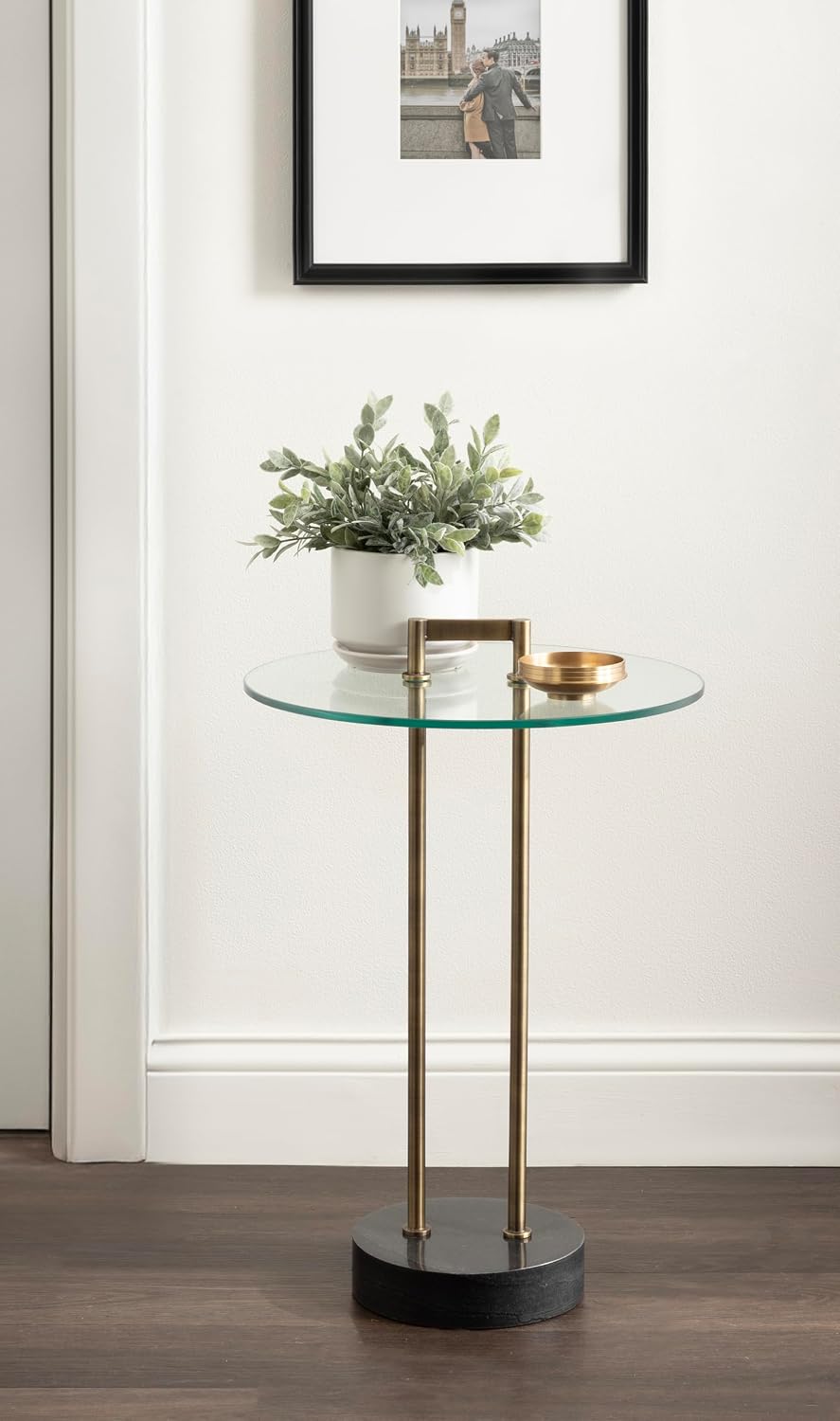 Kate and Laurel Cerullo Modern Round Glass Side Table with Marble Base, 16 x ...