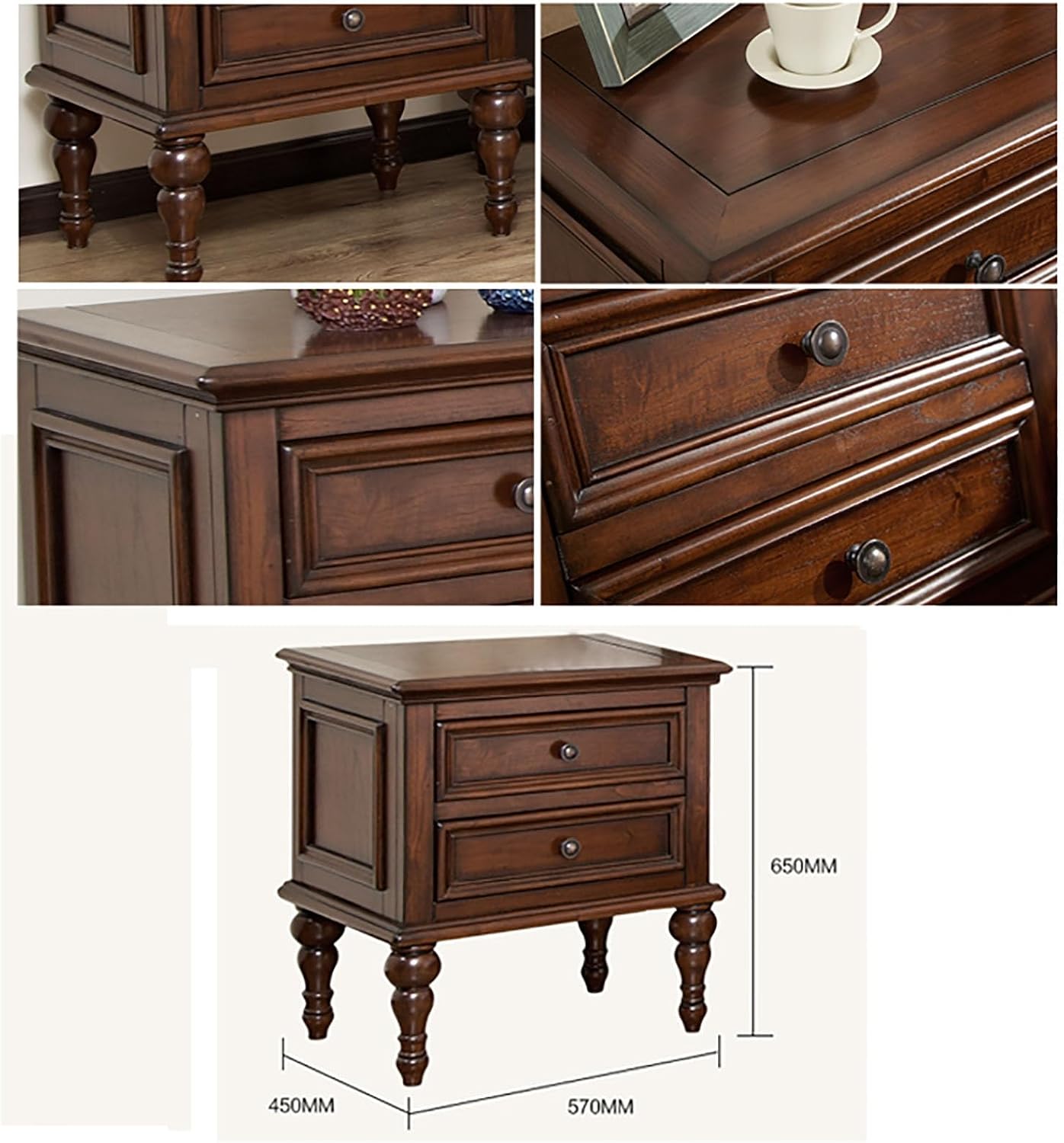UPGENT Minimalist Bedside Table, Vintage nightstand with Drawers, Mini End Table for Bedroom Living Room 50 × 45 × 60CM