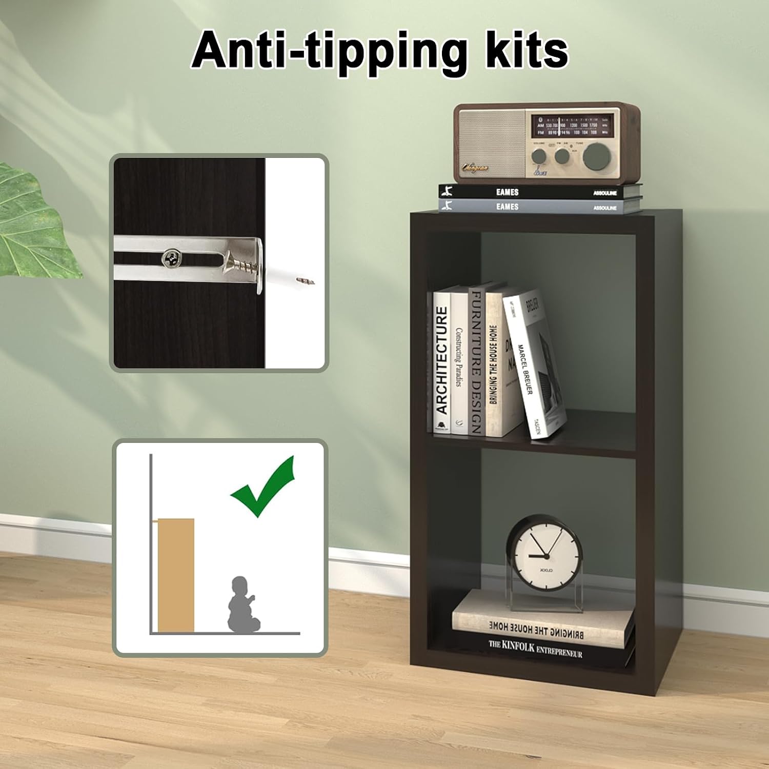 CTESNE【2026 Wooden Thick Frame】 2 Cube Storage Organizer Shelf with Anti-Tipping Kits + Reversible Open Back Bookcase, Horizontal and Vertical Dual-use (Chocolate Color 13in)