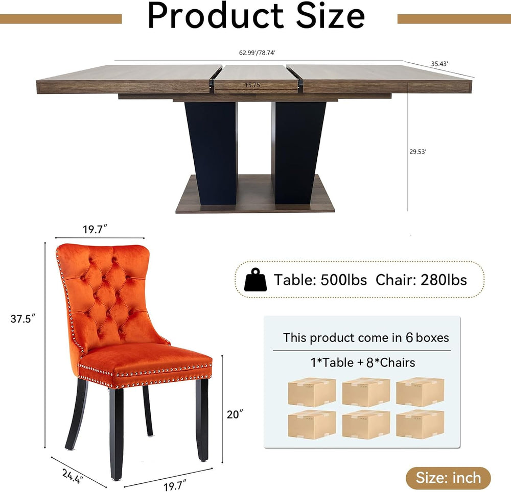 63"-79" Extendable Dining Room Table Set for 8, Farmhouse Kitchen T...