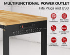72”Heavy Duty Work Bench, 2-Layer Adjustable Workbench, 5000 LBS Capacity Work Bench with Power Outlet & Pegboard, Rubber Wood Work Table for Garage, Workshop, Office, Home