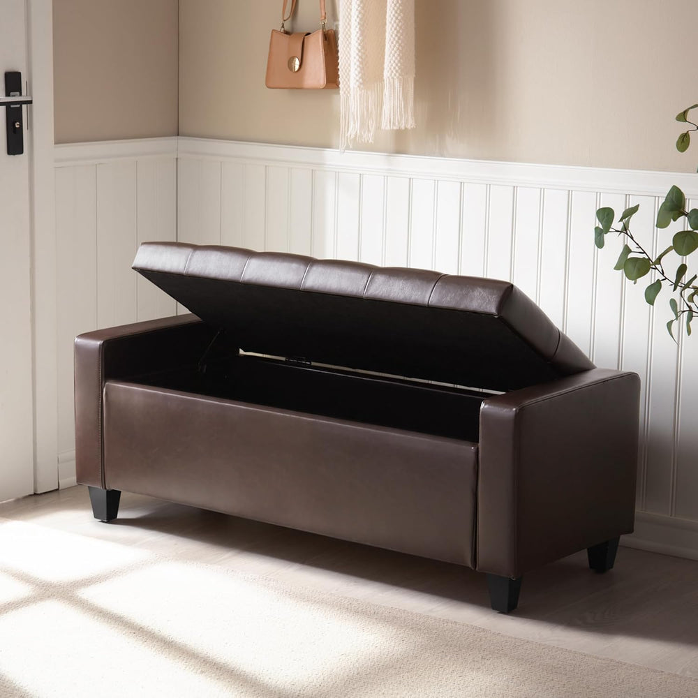 Zihanhome Ottoman with Storage，Storage Ottoman Bench, Faux Leather Storage Be...