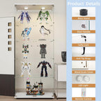 Beauty4U Glass Display Cabinet with Lights, 5 Shelves with 2 Doors, Curio Cabinets for Living Room, Bedroom, Office, White Floor Standing Glass Bookshelf, Quick Installation