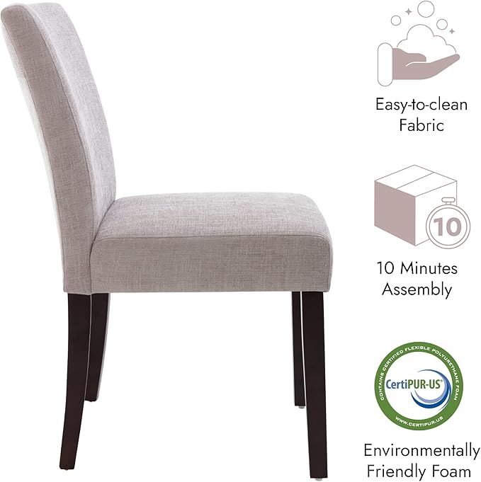 Watson & Whitely Upholstered Dining Chairs Set of 4, Fabric Armless Dining Room Chairs with Solid Wood Legs & Back Side Chair for Kitchen, Living Room, Restaurant, Gray