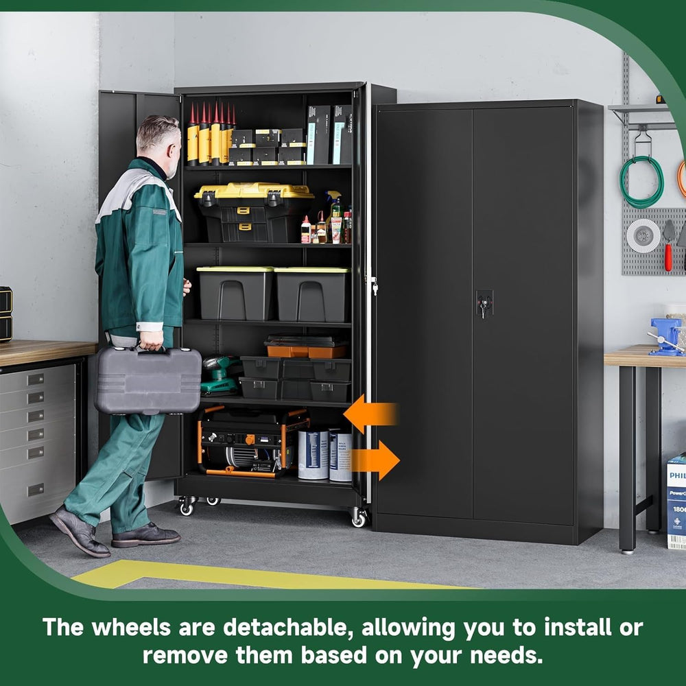 Letaya Metal Garage Storage Cabinets with Wheels,Steel Tool Cabinets Lock Doo...