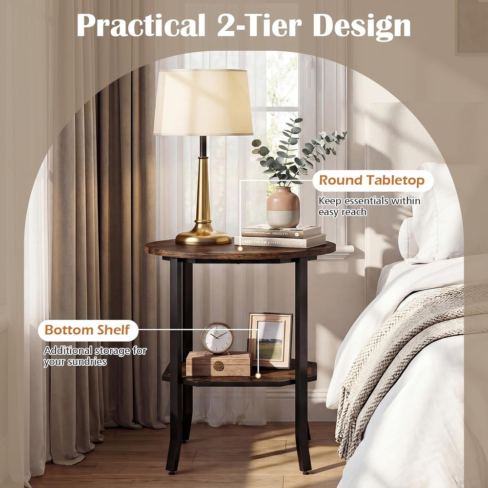 Giantex Round Side Table Set of 2, 2-Tier Small Sofa Couch End Table with Sto...