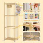 Stuffed Animal Storage with Net Wooden Toy Storage Organizer Stuffed Animal Zoo Storage with Lockable Wheels for Toddler Rooms, Playrooms & Bedrooms (2-Layers)
