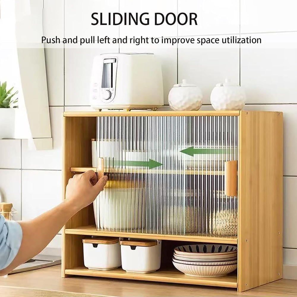 Bamboo Countertop Storage Cabinet Kitchen Pantry with Large Capacity & Ac...