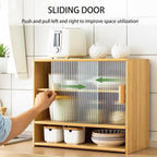 Bamboo Countertop Storage Cabinet Kitchen Pantry with Large Capacity & Acrylic Sliding Door Bread Container for Kitchen Creative idea(Brown)