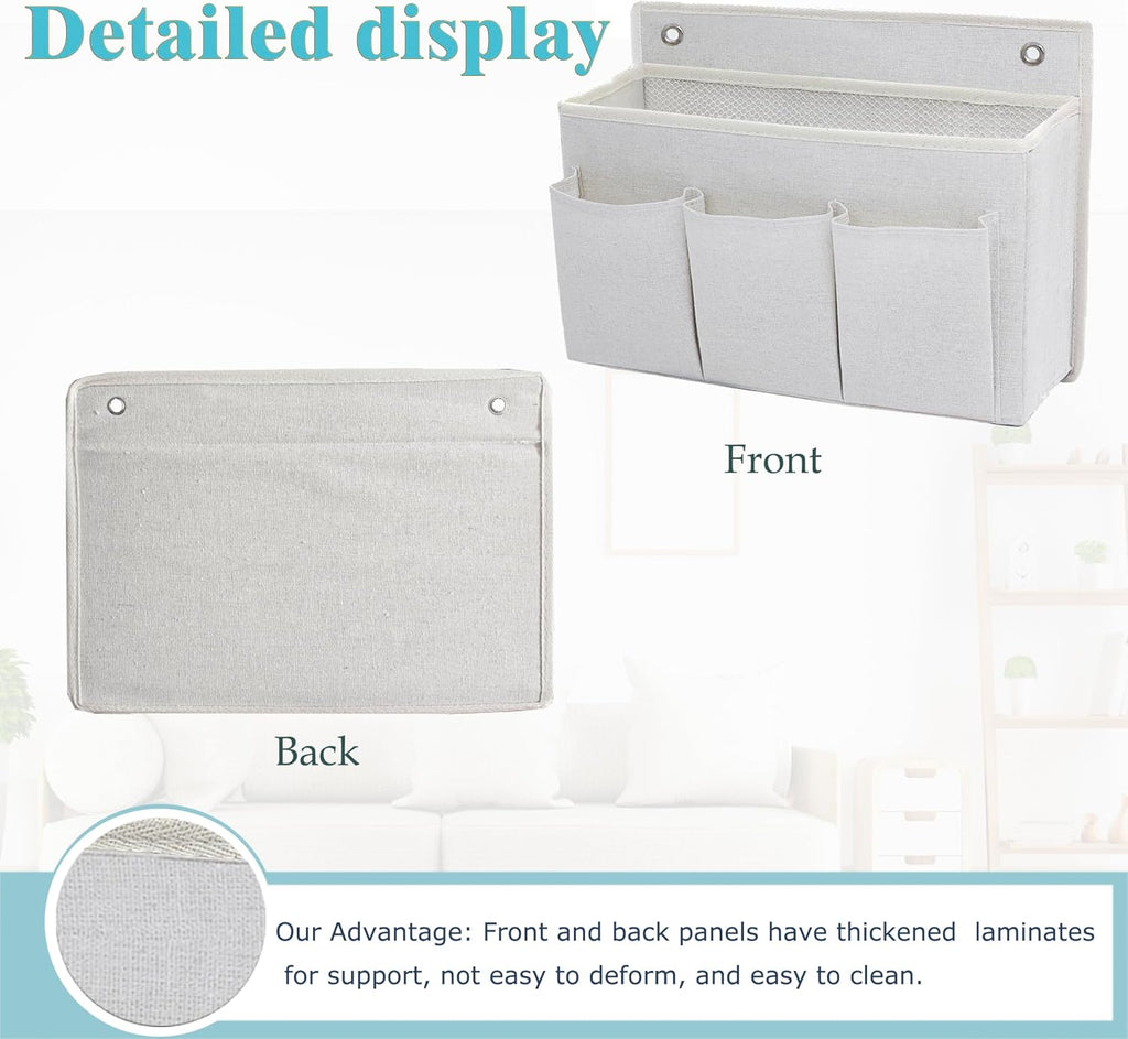 2-Pack Wall Hanging Organizer Bag/Hanging Baskets with Large Mesh Compartment & 3 Pockets，Over the Door Organizer Space Saving Storage for Bedroom,RV Camper, Closet (White-2 Pack)