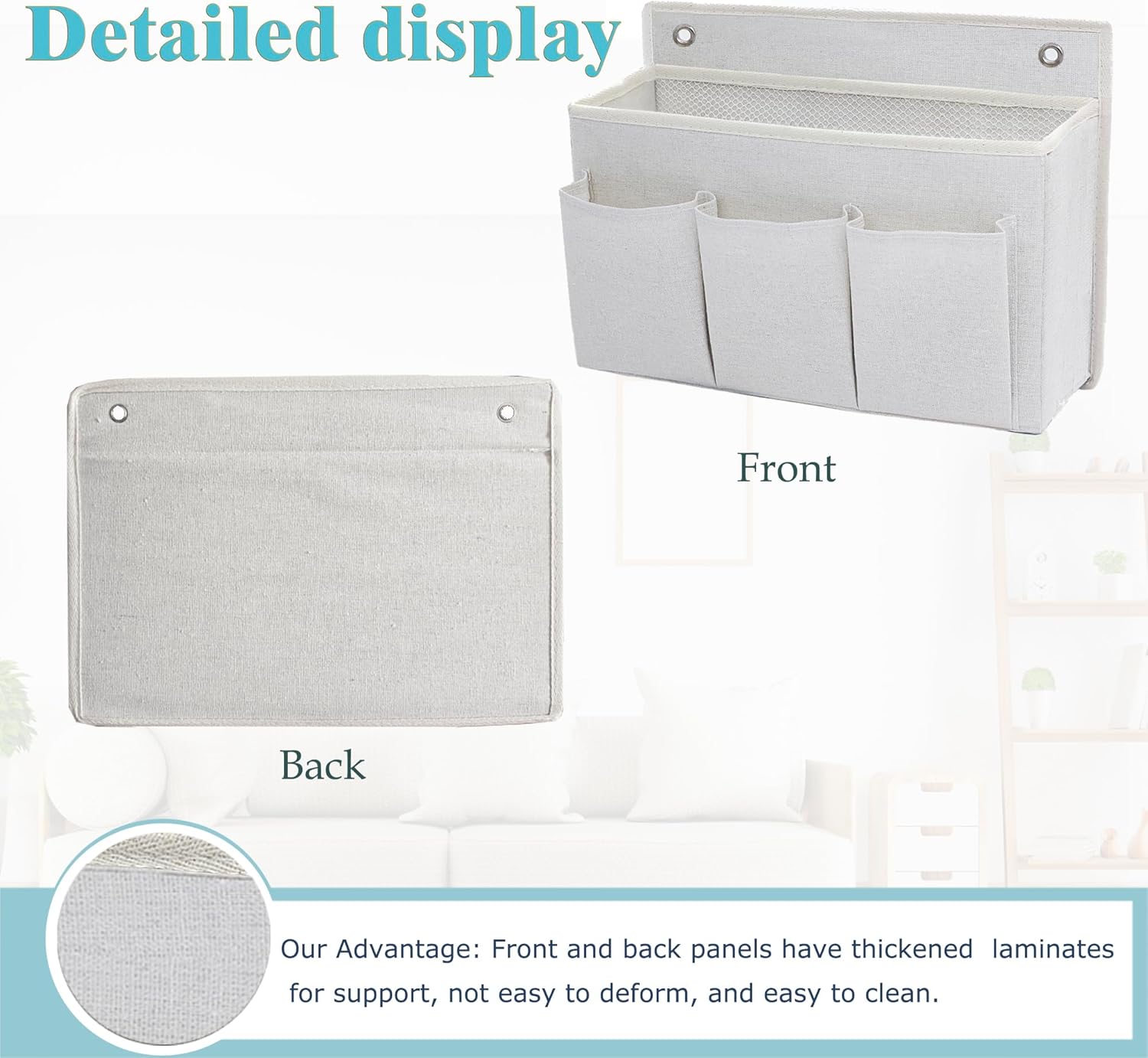 2-Pack Wall Hanging Organizer Bag/Hanging Baskets with Large Mesh Compartment & 3 Pockets，Over the Door Organizer Space Saving Storage for Bedroom,RV Camper, Closet (White-2 Pack)