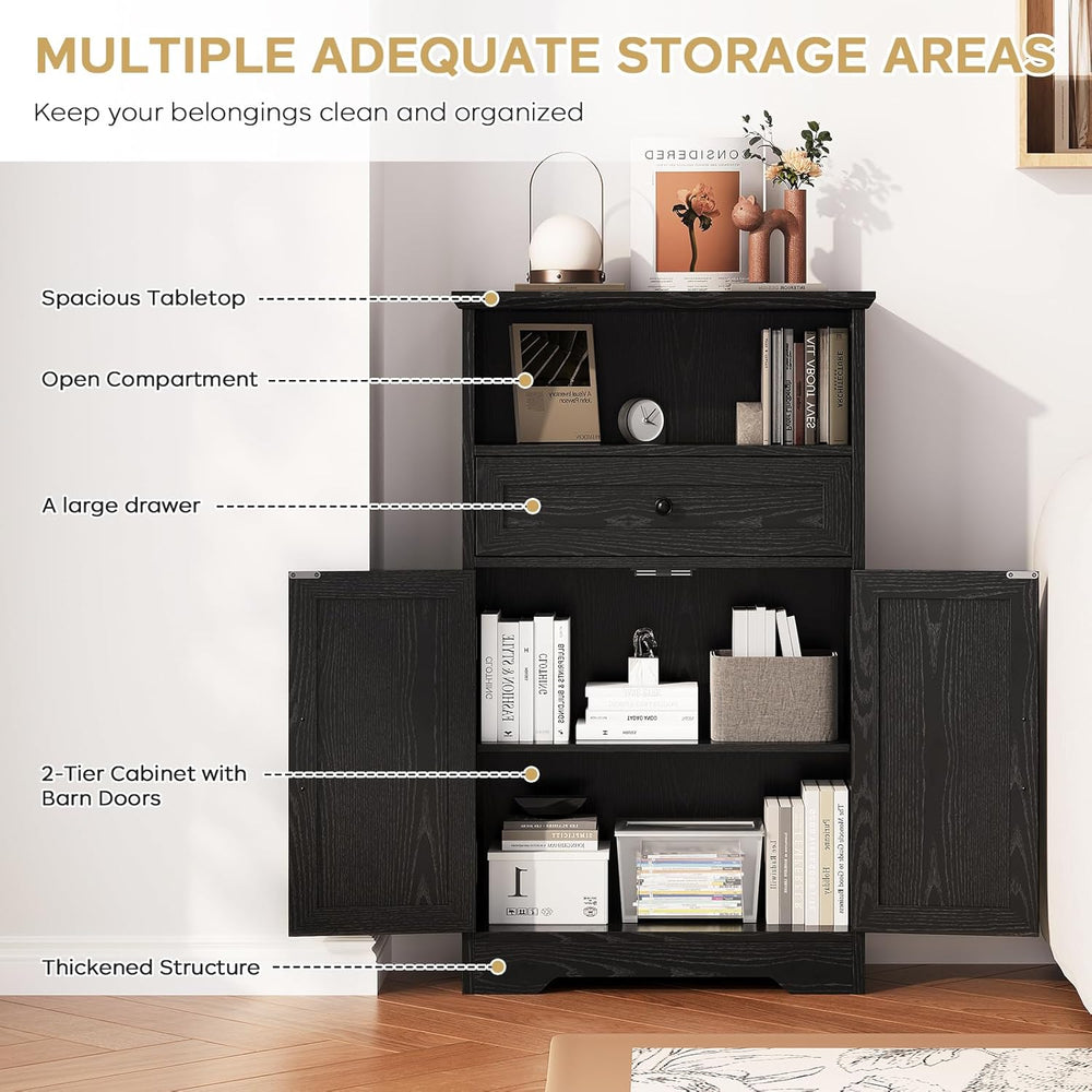 Floor Cabinet, Farmhouse Storage Cabinet with Barn Doors and Drawer, 11.81&qu...