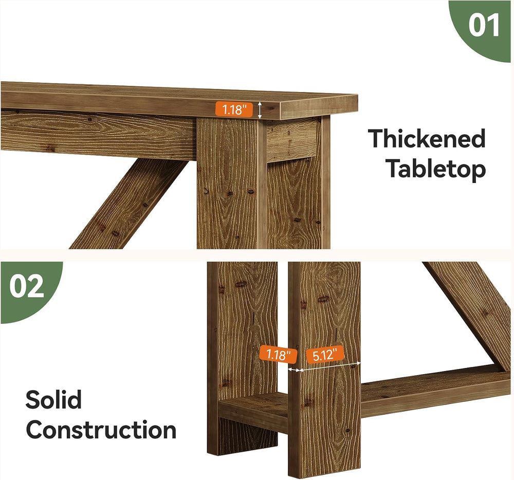 Solid Wood Sofa Table, 70.9 Inches Extra Long Console Table with 2 Tiers Stor...
