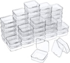 48 Packs Clear Small Plastic Containers Transparent Storage Box with Hinged Lid for Small Items Crafts Jewelry (2.12 x 2.12 x 0.79 Inches)