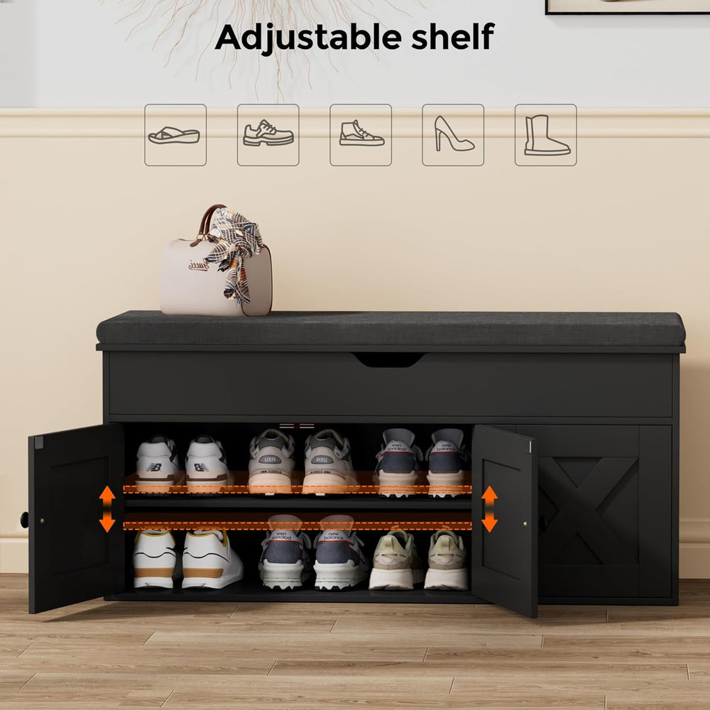 Homleke Shoe Storage Bench with Lift Top & 3 Barn Doors, Entryway Bench w...
