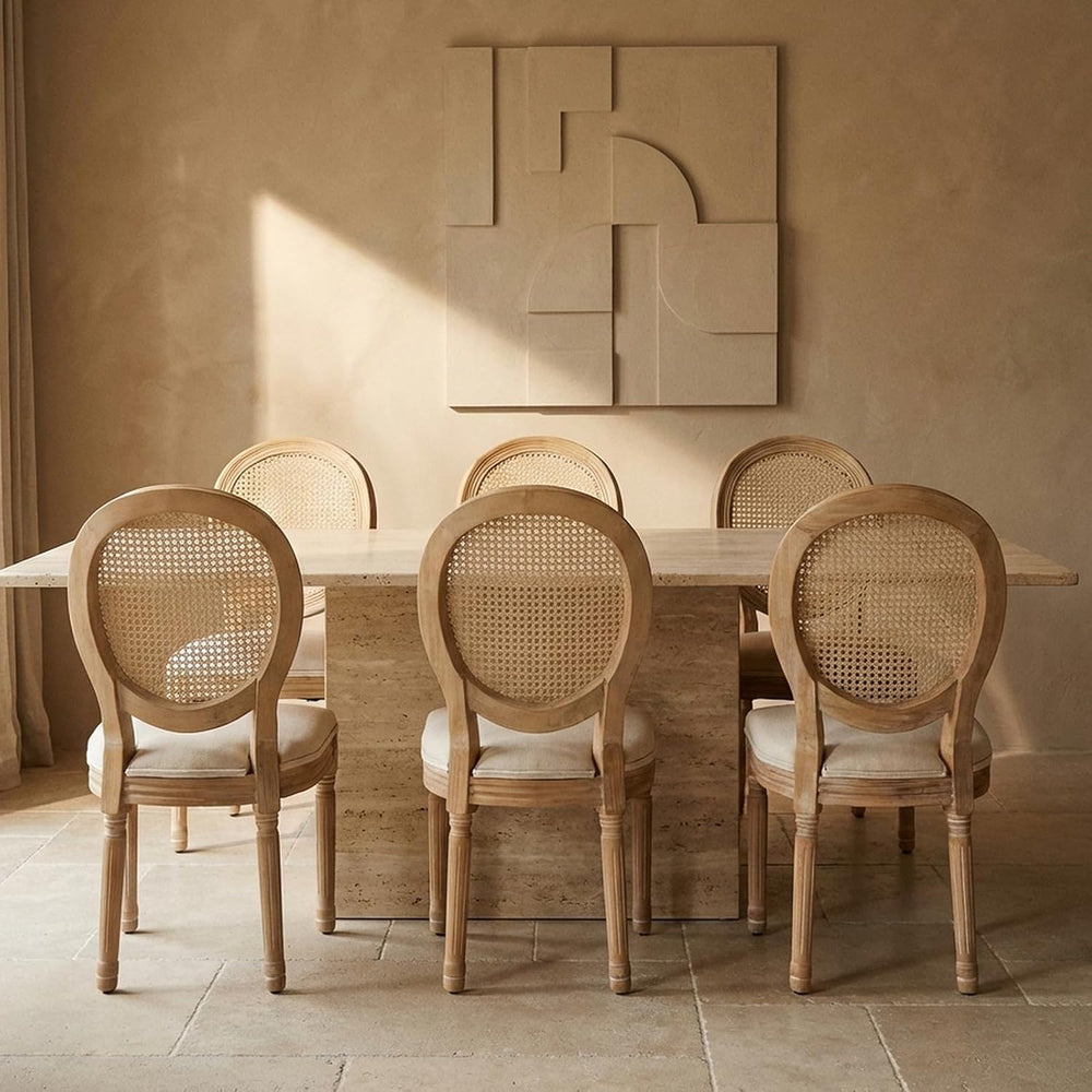 Vintage French Country Dining Chairs Set of 6, Rattan Dinning Chair with a Ro...
