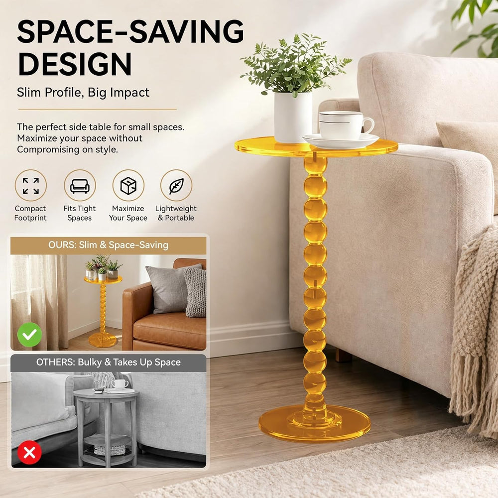 Acrylic Round Side Table Clear End Stand with Column Base Transparent Modern ...