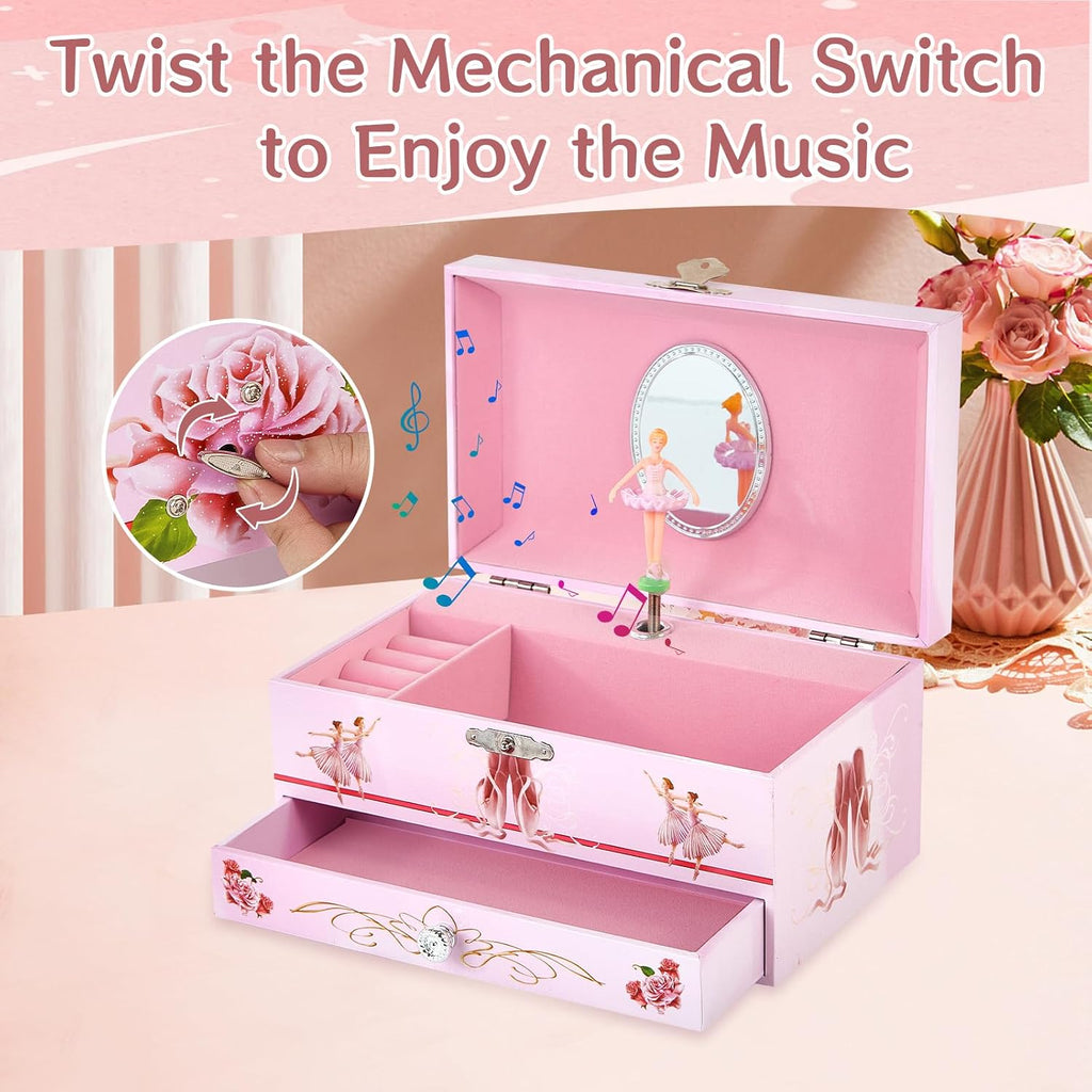 Classical Ballerina Musical Jewelry Box with Drawer and Dancing Ballerina,Girls Gifts for Kids Jewel Storage, Girls Music Box for Kids Ages 3-12 Gift