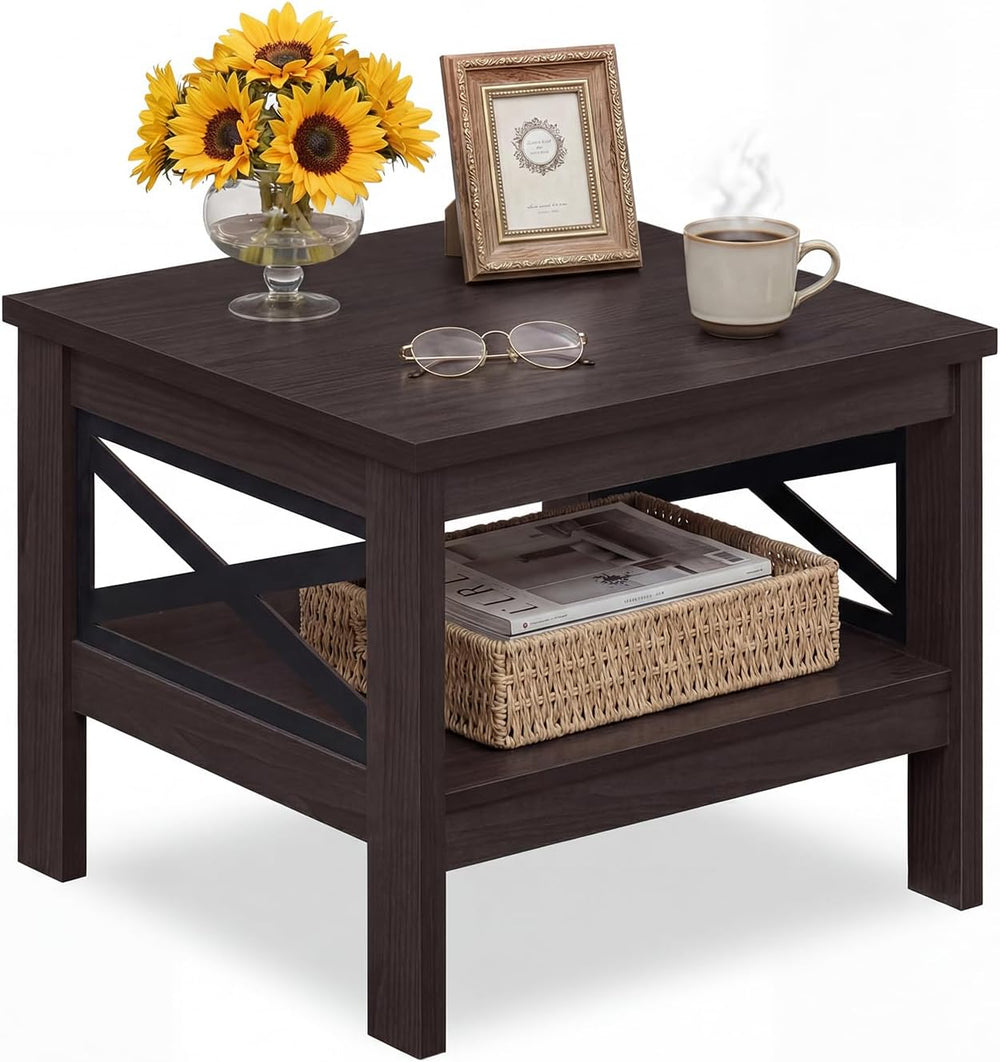 Giantex 2-Tier Square End Table, 24'' Sofa Couch Side Table with Stor...