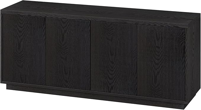 Henn&Hart Fluted TV Stand for TVs up to 65" with 2 Concealed Ribbed Storage Cabinets and Adjustable Shelves for Living Room, Family Room, or Office, Natural Black