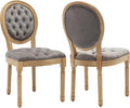 French Country Dining Chairs Set of 2, Gray Kitchen & Dining Room Chairs, Velvet Kitchen Chairs, Tufted Upholstered, Wood Legs, Sillas De Comedor (Velvet, Grey, 2 Pcs)