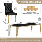 9 Piece Glass Dining Table Set for 8, 81" Rectangle Kitchen Table with 8 Black Velvet Upholstered Chairs, Tempered Glass Tabletop with Stainless Steel Legs, for Kitchen and Dining Room, Gold Black