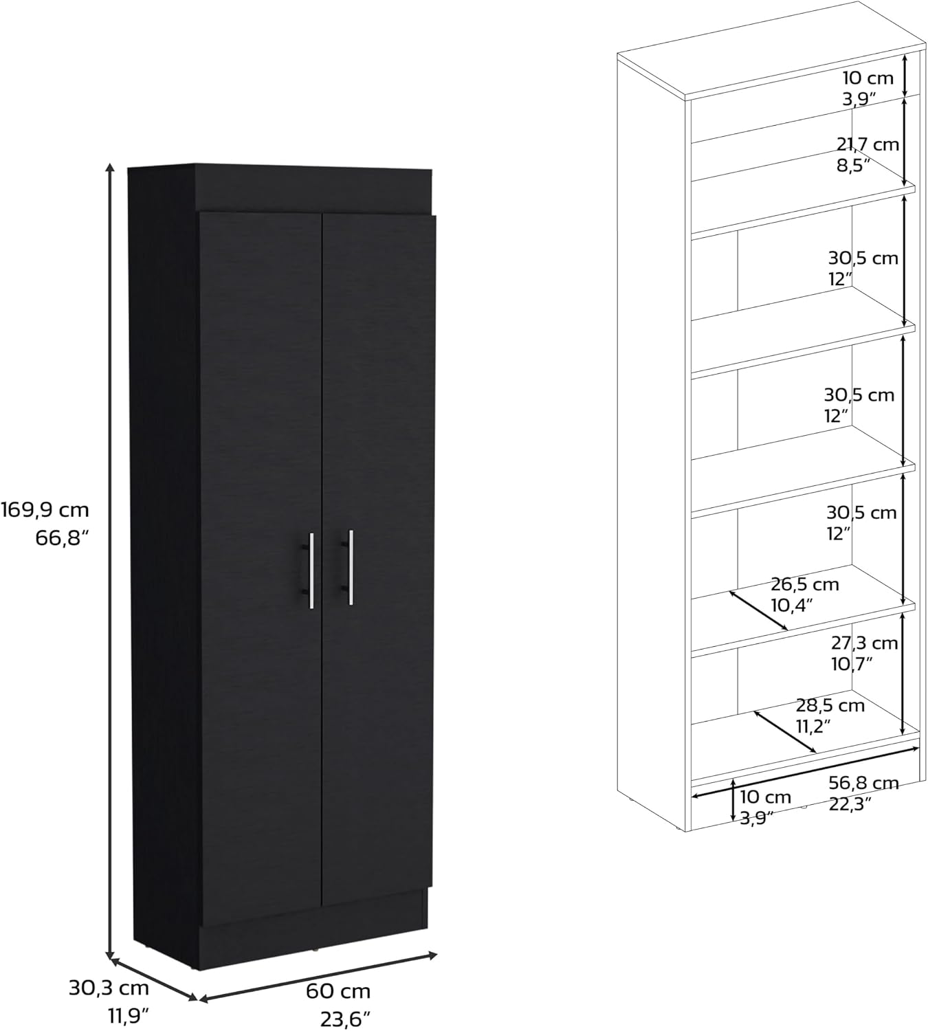 Modern Kitchen Pantry, Storage Cabinet Clinton, Black, Engineered Wood, for Dining Room, Easy to Clean