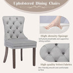 KCC Velvet Dining Chairs Set of 4, Upholstered High-end Tufted Dining Room Chair with Nailhead Back Ring Pull Trim Solid Wood Legs, Nikki Collection Modern Style for Kitchen, Light Grey