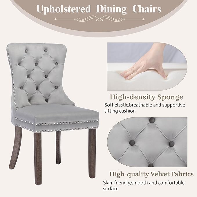 KCC Velvet Dining Chairs Set of 2, Upholstered High-end Tufted Dining Room Ch...